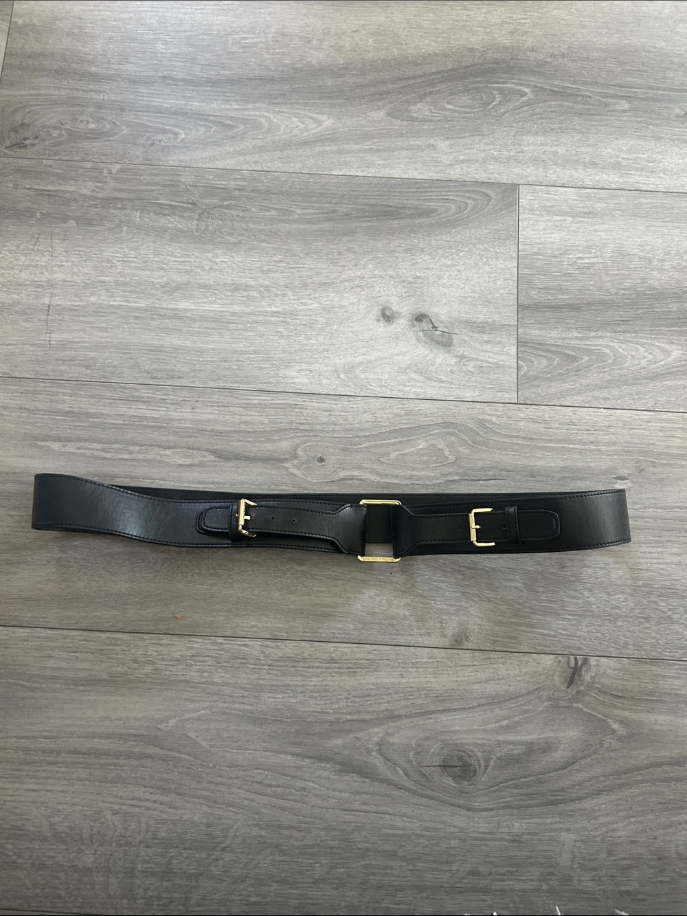 Michael Kors Black Leather Waist Belt with Gold Buckles